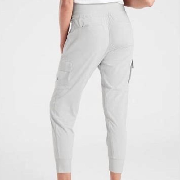 Light Gray Athleta Sutton Joggers Cargo Pocket Grey Drawstring Jogger Pants - Picture 2 of 10